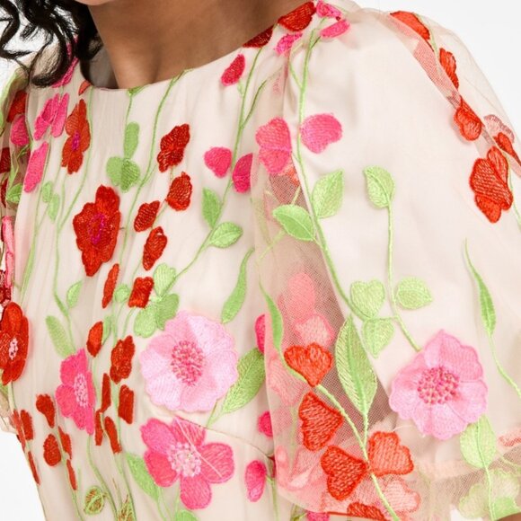 Eliza J Embroidered Floral Puff-Sleeve Shift Dress – Pink – NWT Size 4 - Picture 4 of 5